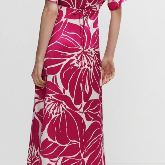 Mango Fuchsia/White Wrapped Satin Dress - Picture 2 of 5